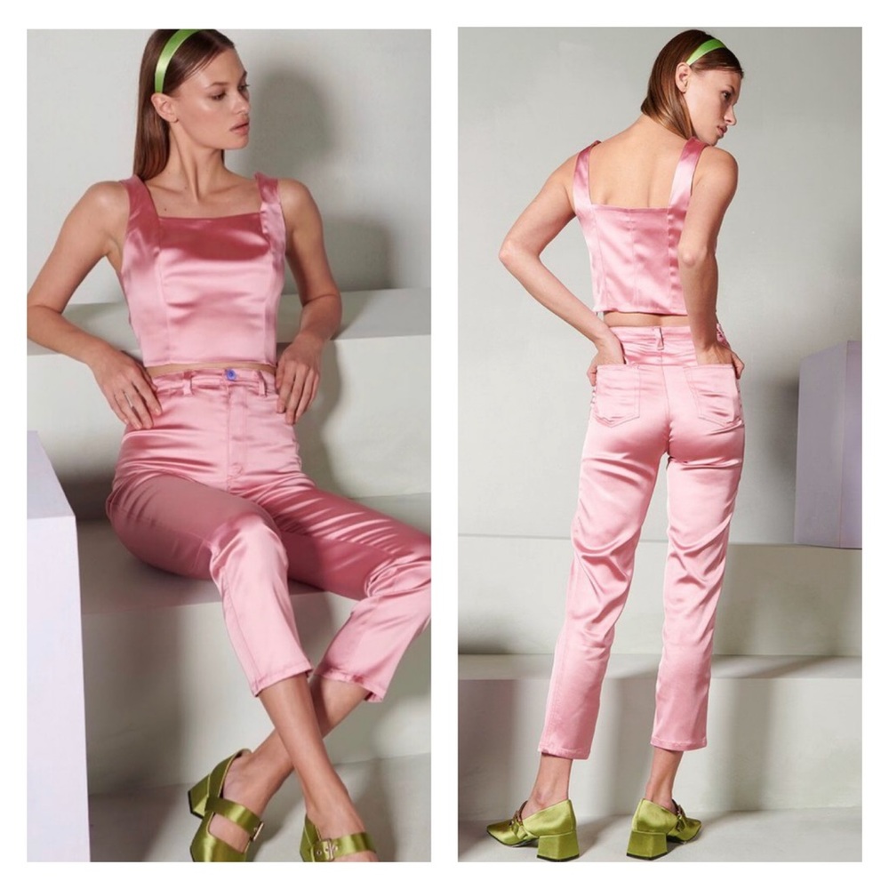 STAUD pink satin top
